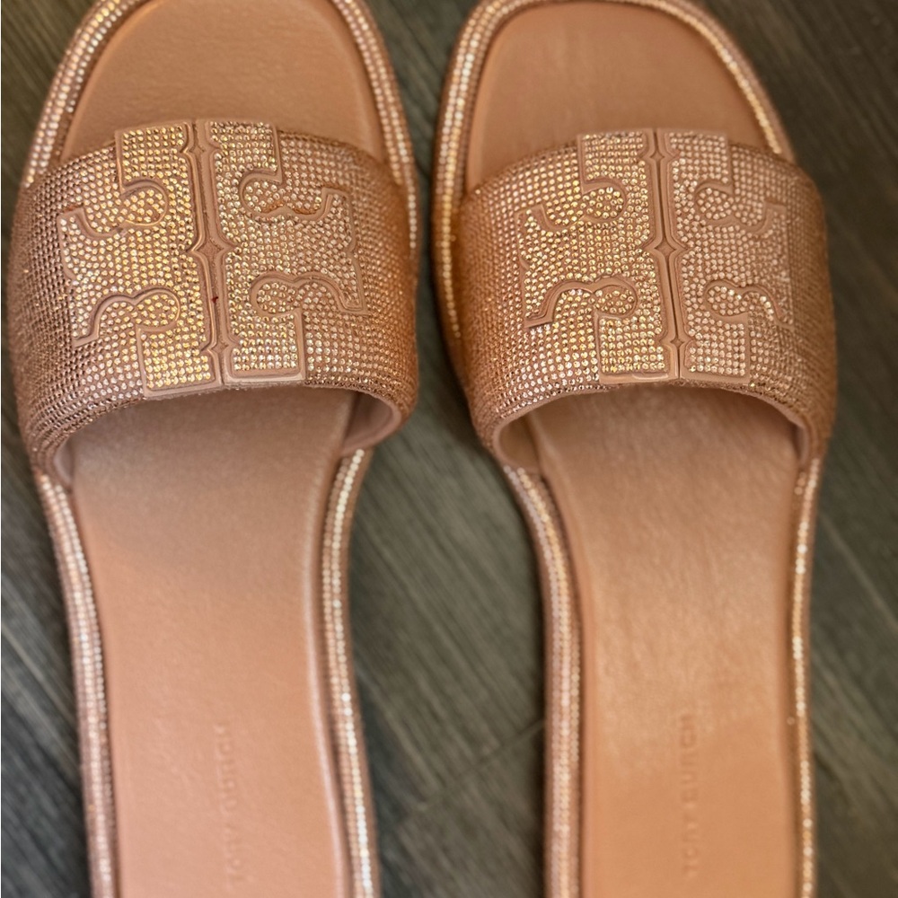 Tory Burch Pavé Double T Sport Slides – Rose Gold – Size 8.5 – NEW w/ Box